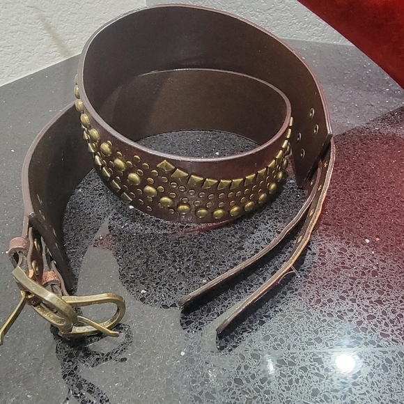 Cache Gold Studded Brown Leather Double Strap Western Corset Belt Size Large